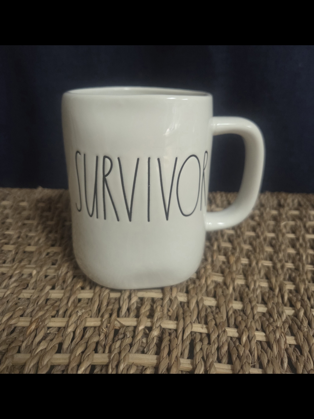 Rae Dunn White SURVIVOR Ceramic Mug Bin Z